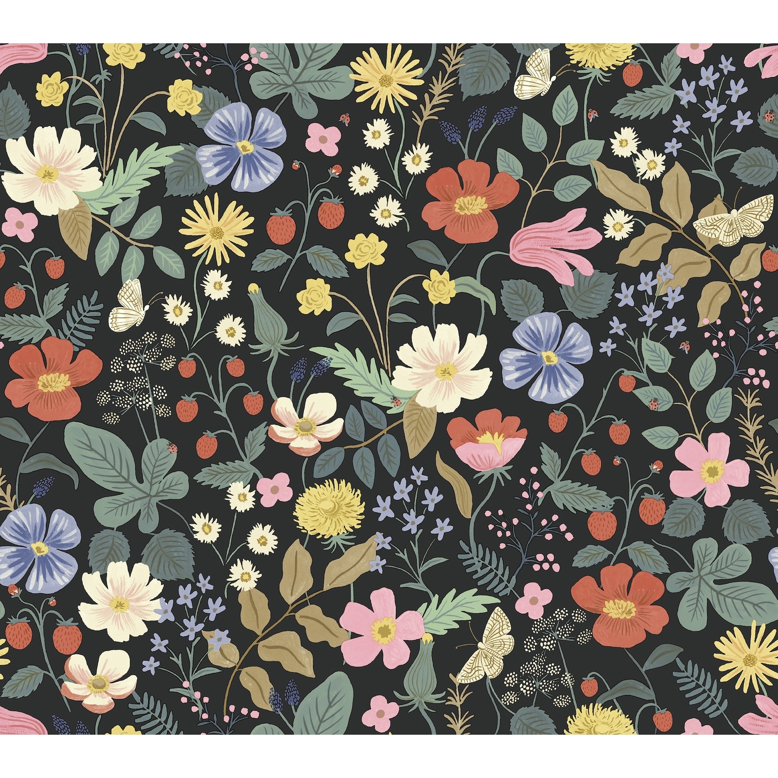 Rifle Paper Co.Strawberry Fields Black & Green Wallpaper