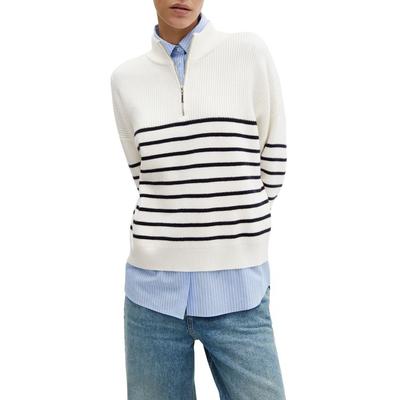 Oversize Stripe Quarter Zip Sweater - Gray - Mango...