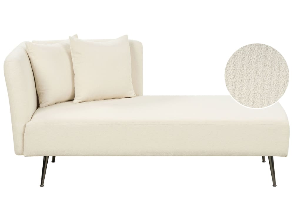 Chaise longue côté gauche bouclé blanc cassé