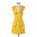 BCBGMAXAZRIA Cocktail Dress - Mini Plunge Sleeveless: Yellow Print Dresses - Women's Size 2