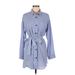 Blue Blush Casual Dress - Mini High Neck Long sleeves: Blue Print Dresses - Women's Size Medium