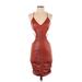 Cocktail Dress - Bodycon Plunge Sleeveless: Red Solid Dresses - Women's Size Small