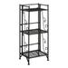 Pemberly Row Three-Tier Folding Metal Shelf with Scroll Design in Black Metal