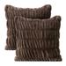 Chanasya 2-Piece Ruched Royal Faux Fur Pillow Cover Set - Fuzzy Plush Elegant Throw Pillow for Sofa Chair Couch and Bed with Reversible Velvet (18x18 Inches) Mocha