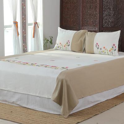 Taupe Blooming,'Embroidered Floral Cotton Twin Bed...