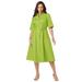 Plus Size Women's Stretch Poplin Shirtdress by Jessica London in Dark Lime (Size 28 W)