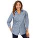 Plus Size Women's Stretch Cotton Poplin Shirt by Jessica London in Evening Blue Shadow Stripe (Size 30 W) Button Down Blouse