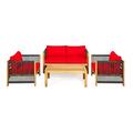 Pemberly Row 4-piece Acacia Wood Patio Conversation Set with Cushions in Red