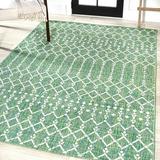 JONATHAN Y Trebol Moroccan Geometric Textured Weave Indoor/Outdoor Area Rug Ivory/Green 3 X 5 Geometric 3 x 5 Outdoor Indoor Living Room Bedroom