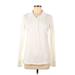 Lands' End Long Sleeve Polo Shirt: Ivory Print Tops - Women's Size Medium Tall