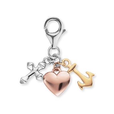 Charm-Einhänger ENGELSRUFER "GLAUBE, LIEBE UND HOFFNUNG TRICOLOR, ERC-FLH-TRICO", rosa (silberfarben, gelbgoldfarben, roségoldfarben), Charms, Damen, Silber 925 (Sterlingsilber) Image