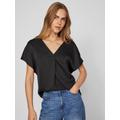 V-Shirt VILA "VIELLETTE V-NECK S/S SATIN TOP - NOOS" Gr. 44 (XXL), schwarz (black) Damen Shirts V-Shirts