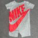 Nike One Pieces | Nike Gray Onesie Romper With Plastic Snaps, Size 3-6 Months | Color: Gray/Red | Size: 3-6mb