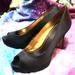 Nine West Shoes | Black Satin Peeptoes 7 Heels Pumps Formal Prom Wedding Guest Sexy Retro Pin-Up | Color: Black | Size: 7