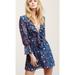 Free People Dresses | Free People Ruffle Me Up 3/4 Sleeve Chiffon Floral Mini Blue Dress Women's Large | Color: Blue | Size: L