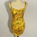 Urban Outfitters Dresses | New Uo Claira Mini Tank Dress Women's Size S Yellow Floral Ruched Bodycon | Color: Green/Yellow | Size: S