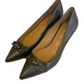 Coach Shoes | Coach Black Pointed Cap Toe Leather Kitten Heels Pumps Metal Logo Detail 7.5b | Color: Black | Size: 7.5