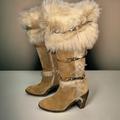 Coach Shoes | Coach Jessica Fur Trim Suede Tall Heeled Boots | Color: Tan | Size: 8.5