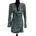 Zara Dresses | 4th & Reckless Gray Silver Sequin Cowl Neck Long Sleeve Mini Dress Nwt | Color: Gray/Silver | Size: M