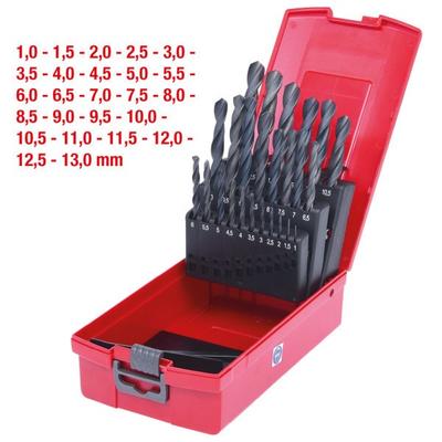 KS TOOLS HSS-R Spiralbohrer-Satz, Kunststoffkassette, 25-tlg, 1-13mm Stufenbohrer-Satz schwarz 330.1623