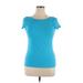 New York & Company Sleeveless T-Shirt: Blue Print Tops - Women's Size X-Large