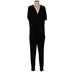 Loveappella Jumpsuit V-Neck Short sleeves: Black Solid Jumpsuits - Women's Size 1X