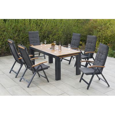 Garten-Essgruppe MERXX "Tilos", grau (graphit, natur), Aluminium, Massivholz, Sitzmöbel-Sets, inkl. Auflagen Image
