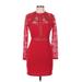 Haute Monde Cocktail Dress - Bodycon Crew Neck Long sleeves: Red Print Dresses - New - Women's Size Medium