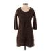 Max Studio Casual Dress - Mini Scoop Neck 3/4 sleeves: Brown Dresses - Women's Size Small