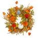 Velvet Pumpkins Wheat Artificial Fall Harvest Wreath - 24-Inch, Unlit