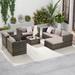 Outdoor Garden Rattan Sofa Sets Patio Furniture Sets, Conversation Sets with PP Cushion and Coffee Table, Light Gray