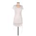 Shein Casual Dress - Party Scoop Neck Short sleeves: White Solid Dresses - Women's Size Medium