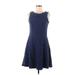 Tash + Sophie Casual Dress - A-Line High Neck Sleeveless: Blue Solid Dresses - Women's Size 8