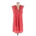 Rebecca Taylor Casual Dress - Shift V Neck Sleeveless: Red Print Dresses - Women's Size 4