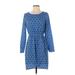 J.Crew Factory Store Casual Dress - Mini Crew Neck Long sleeves: Blue Dresses - Women's Size 2