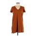 Madewell Casual Dress - Shift V-Neck Short sleeves: Brown Print Dresses - Women's Size Medium