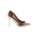 Express Heels: Slip-on Stilleto Cocktail Gold Solid Shoes - Women's Size 8 - Pointed Toe