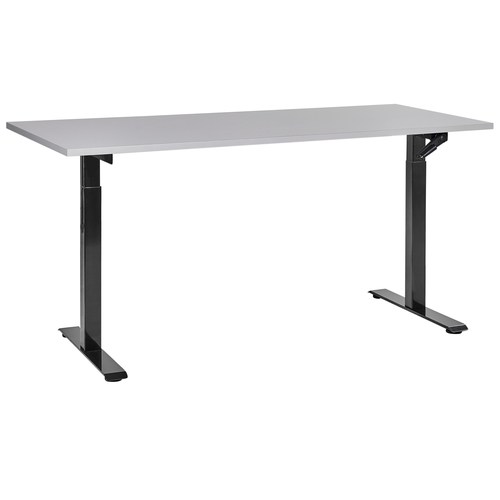 Schreibtisch Grau & Schwarz Melamin 160x72cm Manuell Höhenverstellbar Rechteckig mit Kurbel Metallgestell Modern Büro Steh-Sitz-Tisch Stehtisch