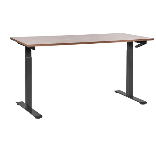 Schreibtisch Braun & Schwarz Melamin 160x72cm Manuell Höhenverstellbar Rechteckig mit Kurbel Metallgestell Büro Steh-Sitz-Tisch Stehtisch