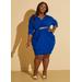 Plus Size Ruched Faux Wrap Belted Dress