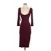 Lulus Casual Dress - Sheath Scoop Neck 3/4 sleeves: Burgundy Print Dresses - New - Women's Size X-Small