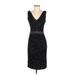 Lela Rose Casual Dress - Sheath V-Neck Sleeveless: Black Print Dresses - Women's Size 4