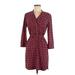 Donna Morgan Casual Dress - Mini V Neck 3/4 sleeves: Red Chevron/Herringbone Dresses - Women's Size 6 Petite
