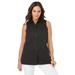 Plus Size Women's Stretch Cotton Poplin Sleeveless Shirt by Jessica London in Black (Size 26 W)