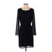 J.Crew Factory Store Casual Dress Scoop Neck Long sleeves: Black Print Dresses - Women's Size 2