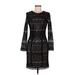 White House Black Market Cocktail Dress - Sheath Crew Neck Long sleeves: Black Print Dresses - Women's Size 6