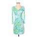 Lilly Pulitzer Casual Dress - Sheath V Neck 3/4 sleeves: Green Color Block Dresses - Women's Size 2X-Small