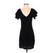 Pam & Gela Casual Dress - Mini Plunge Short sleeves: Black Solid Dresses - Women's Size Small