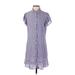 Aqua Casual Dress - Shirtdress Collared Short sleeves: Blue Print Dresses - Women's Size Small