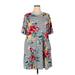 Sweet Lovely by Jen Casual Dress: Gray Floral Motif Dresses - Women's Size X-Large